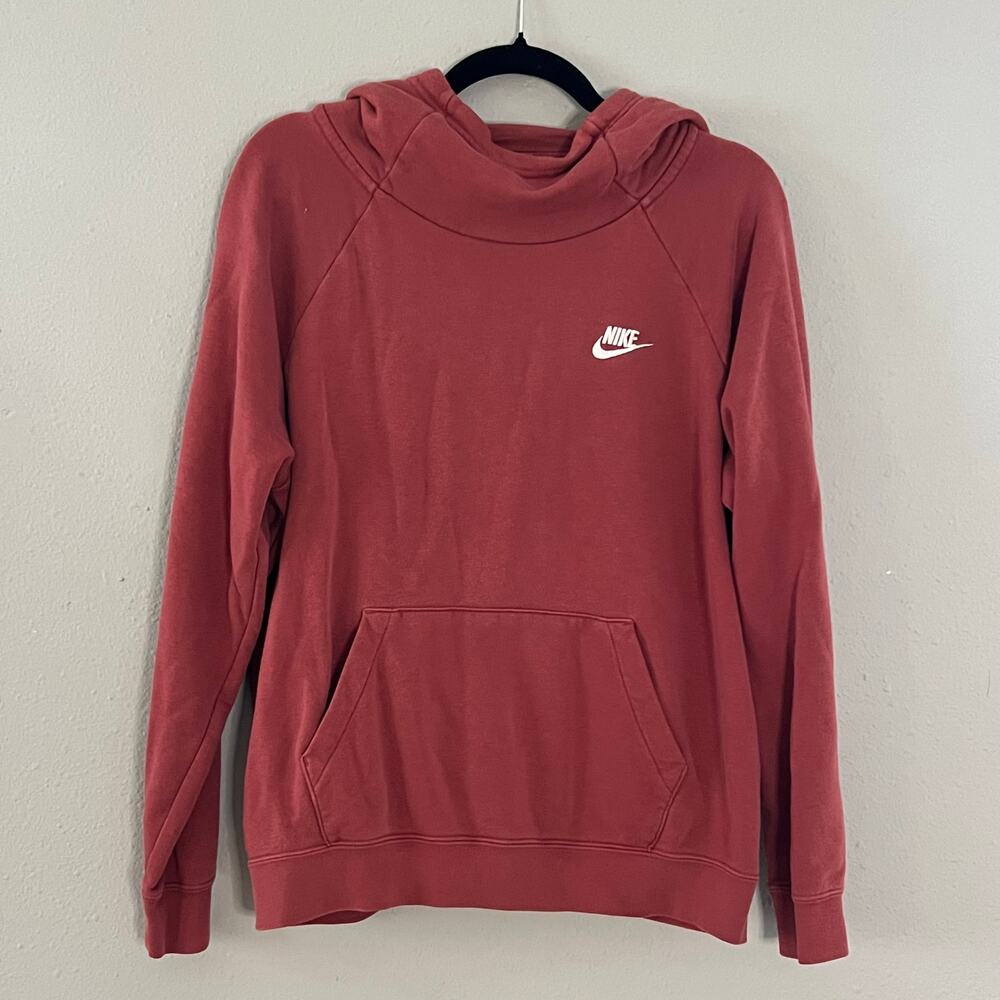 Nike Hoodie Sweatshirt Womens L Pink Mauve Pullover Fleece Fall Casual Cowl Neck